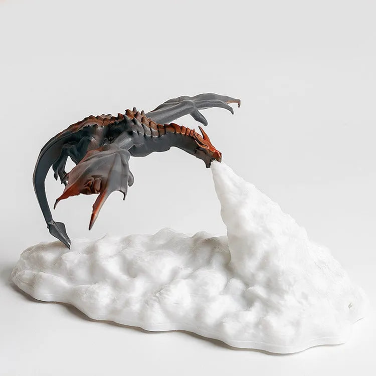 3D printed dragon night light with red breathing effect on dark background