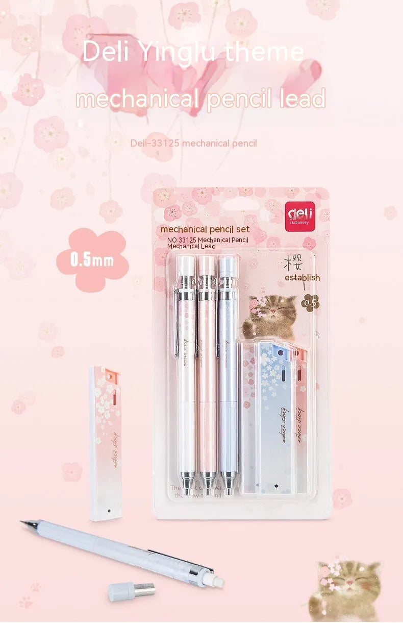 Sakura law cartoon automatic pencil set with three 0.5mm pencils and refill boxes
