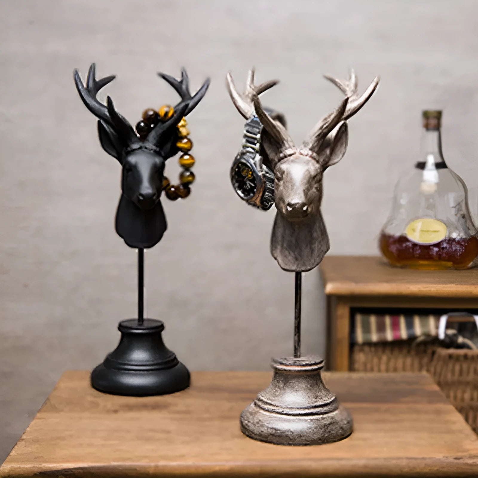 Natural resin animal home decoration sculpture in black, white, or wood colour, 32 cm tall.