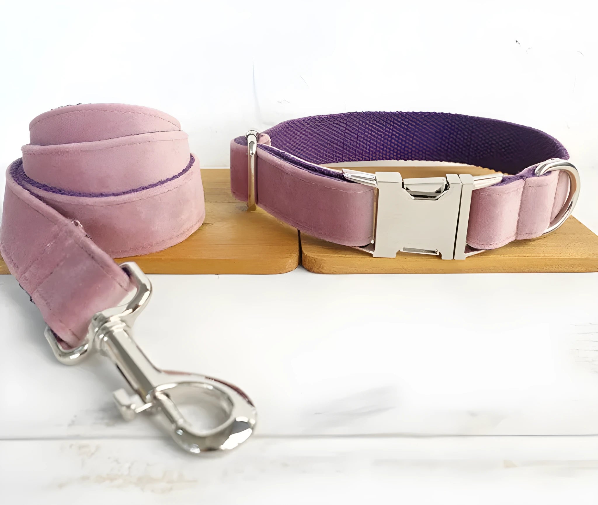 Adjustable nylon dog collar set in pink purple, five sizes from XS to XL for small to extra-large dogs