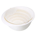 Portable double-layer hollow fruit and vegetable cleaning drain basket in Beige, 23 cm square PP plastic
