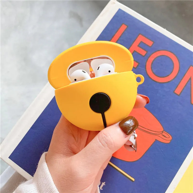 Yellow silicone protective case with small bell charm for Apple AirPods 1 and 2 charging cases