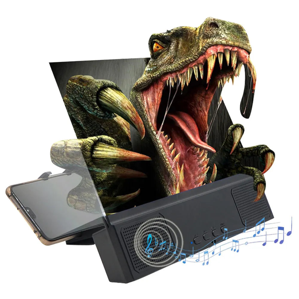 12 inch mobile phone screen amplifier with acrylic lens in ABS housing showing dimensions and Bluetooth connectivity