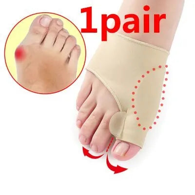 Valgus toe separator corrective socks with silicone gel bunion pad shown in sizes S, M, and L.