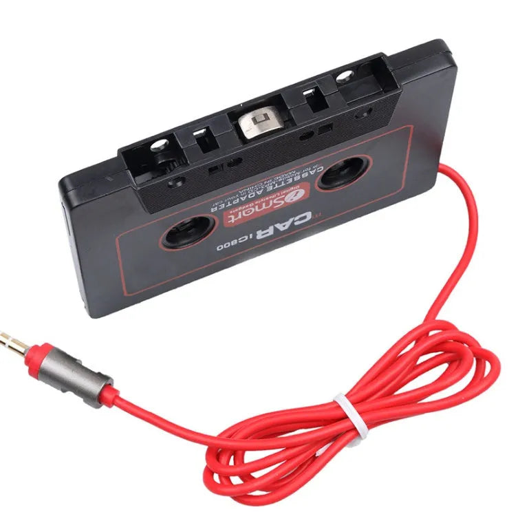 Black car cassette adapter with 3.5mm audio jack for connecting MP3 players to vehicle cassette stereos