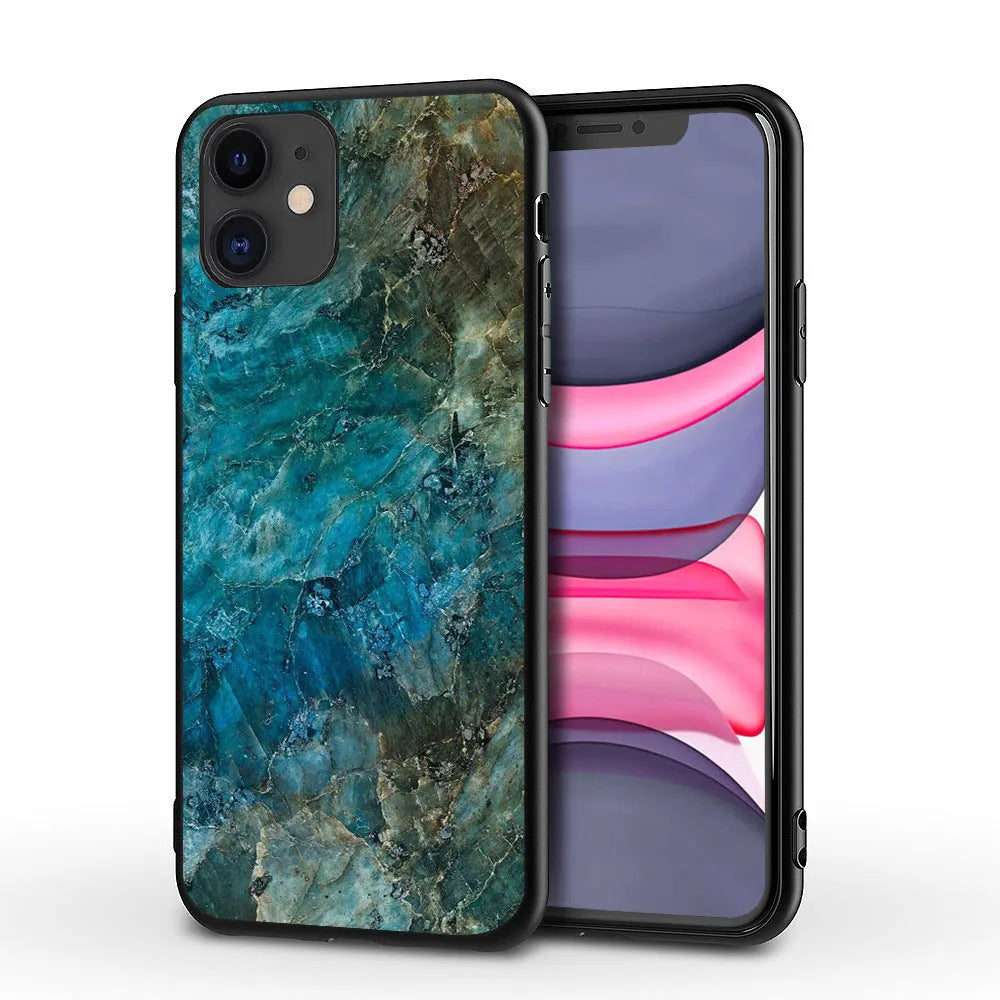 Marble pattern iPhone back cover case for multiple models including iPhone 11 and iPhone X.