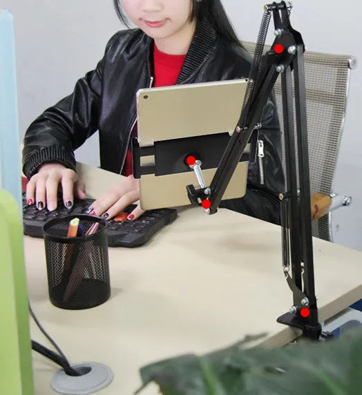 Black and white adjustable phone tablet stand showing 10cm size for hands-free device support