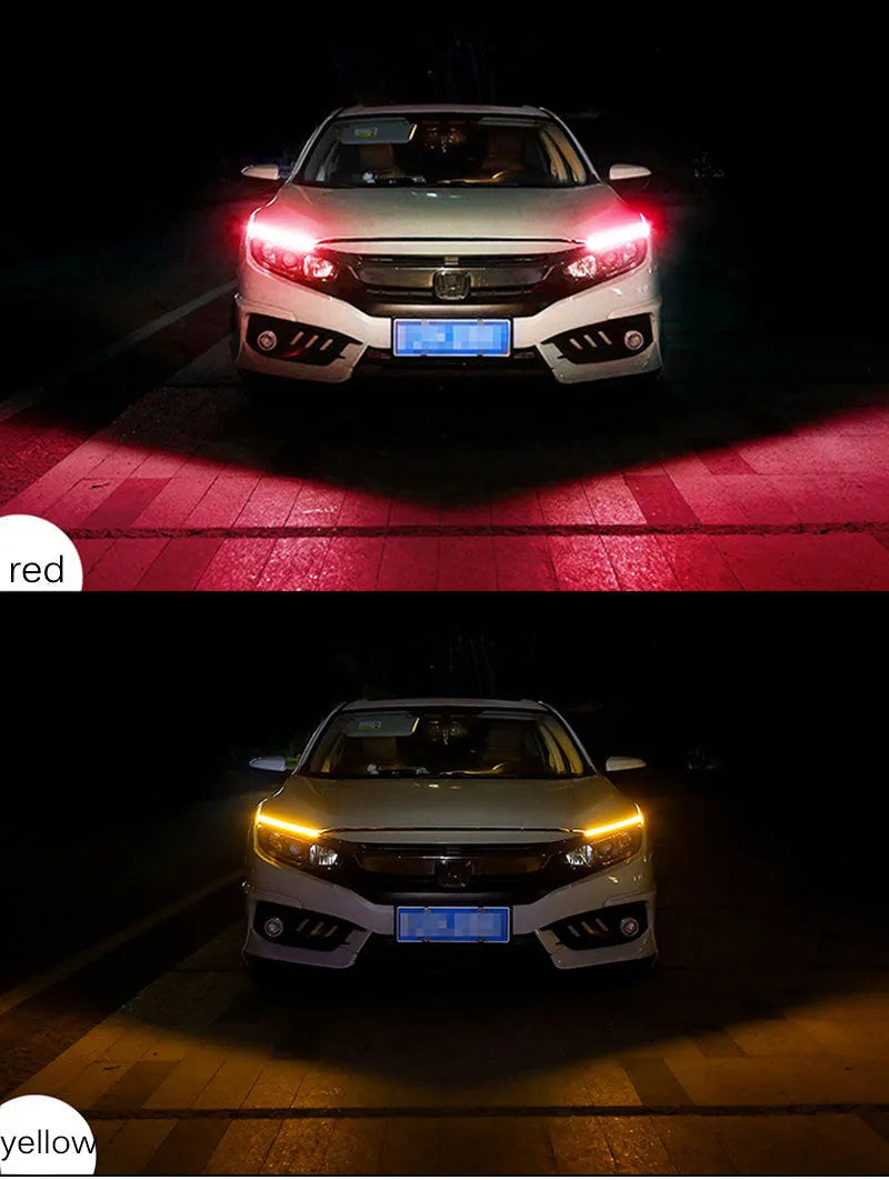 Car LED turn signal strip light with flowing animation pattern in silicone waterproof housing
