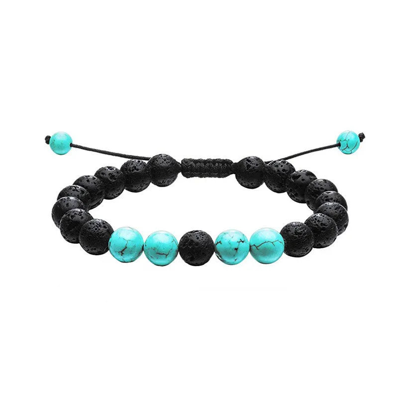 Geometric matte black agate couple bracelets with tiger eye beads, shown as a matching set.