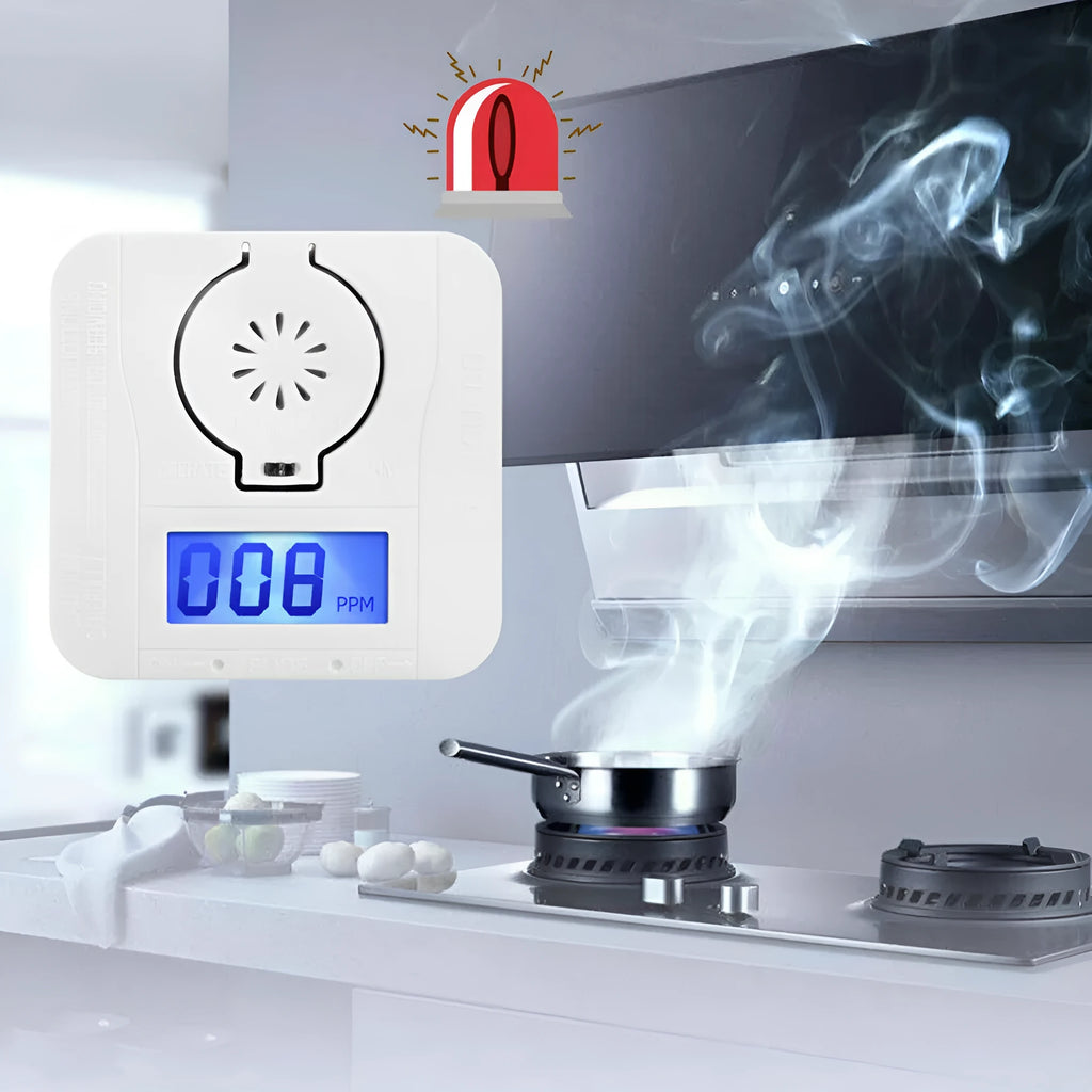 White wireless carbon monoxide alarm for wall mounting with 1.5 metre detection range