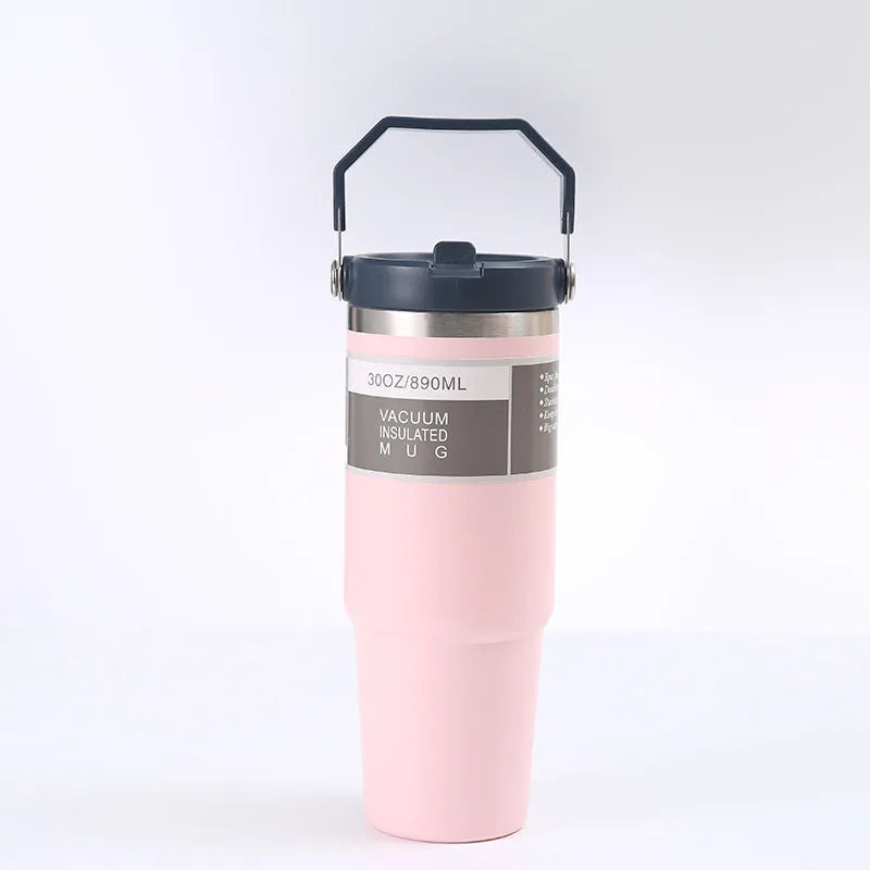 30oz insulated stainless steel travel tumbler with powder-coated finish and splash-proof sliding lid