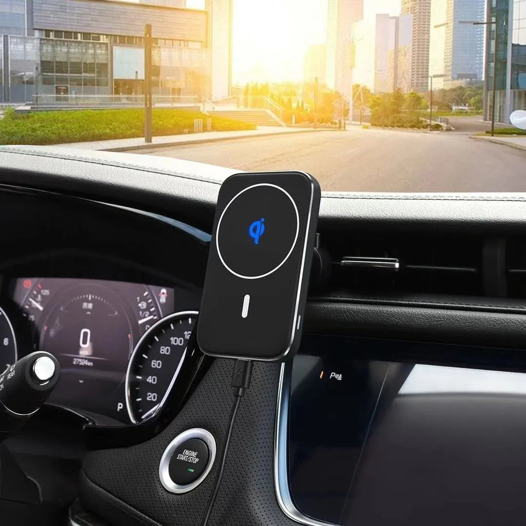 Black M6 wireless charging car bracket with magnetic phone mount and USB cable
