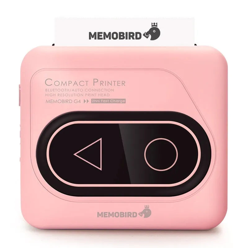 Bluetooth mini thermal printer in avocado green, pink, yellow duck, or white colours showing 87mm compact size