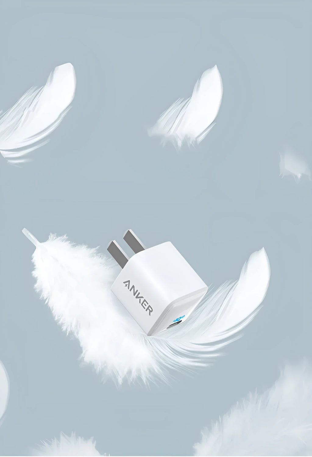 White USB travel charger with 18W fast charging for mobile phones