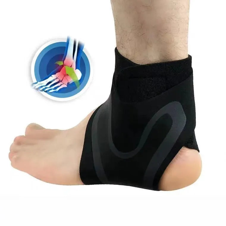 Adjustable ankle support brace for sprain recovery in black for left or right foot sports use