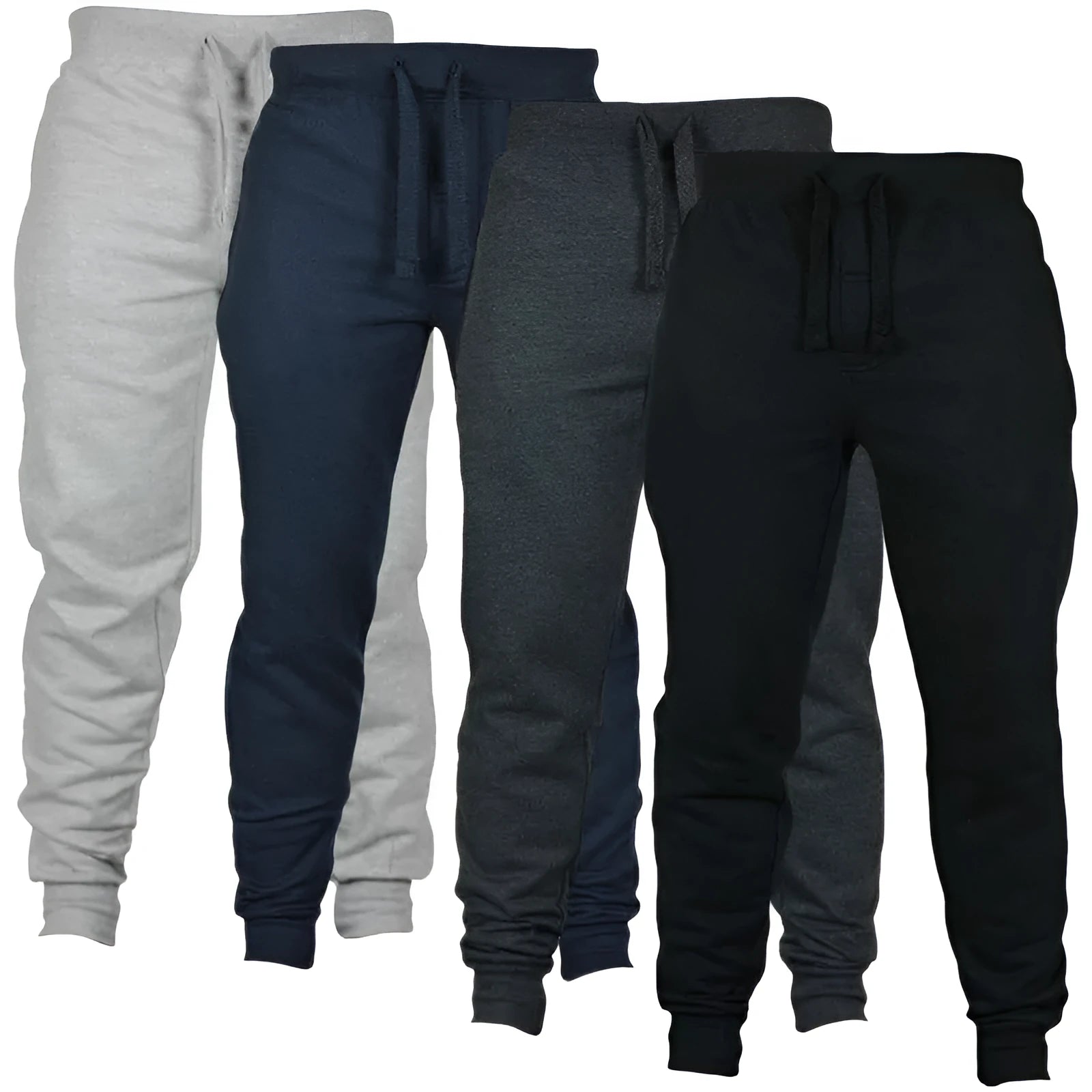 Men's solid colour cotton fleece casual pants with drawstring waistband in loose fit