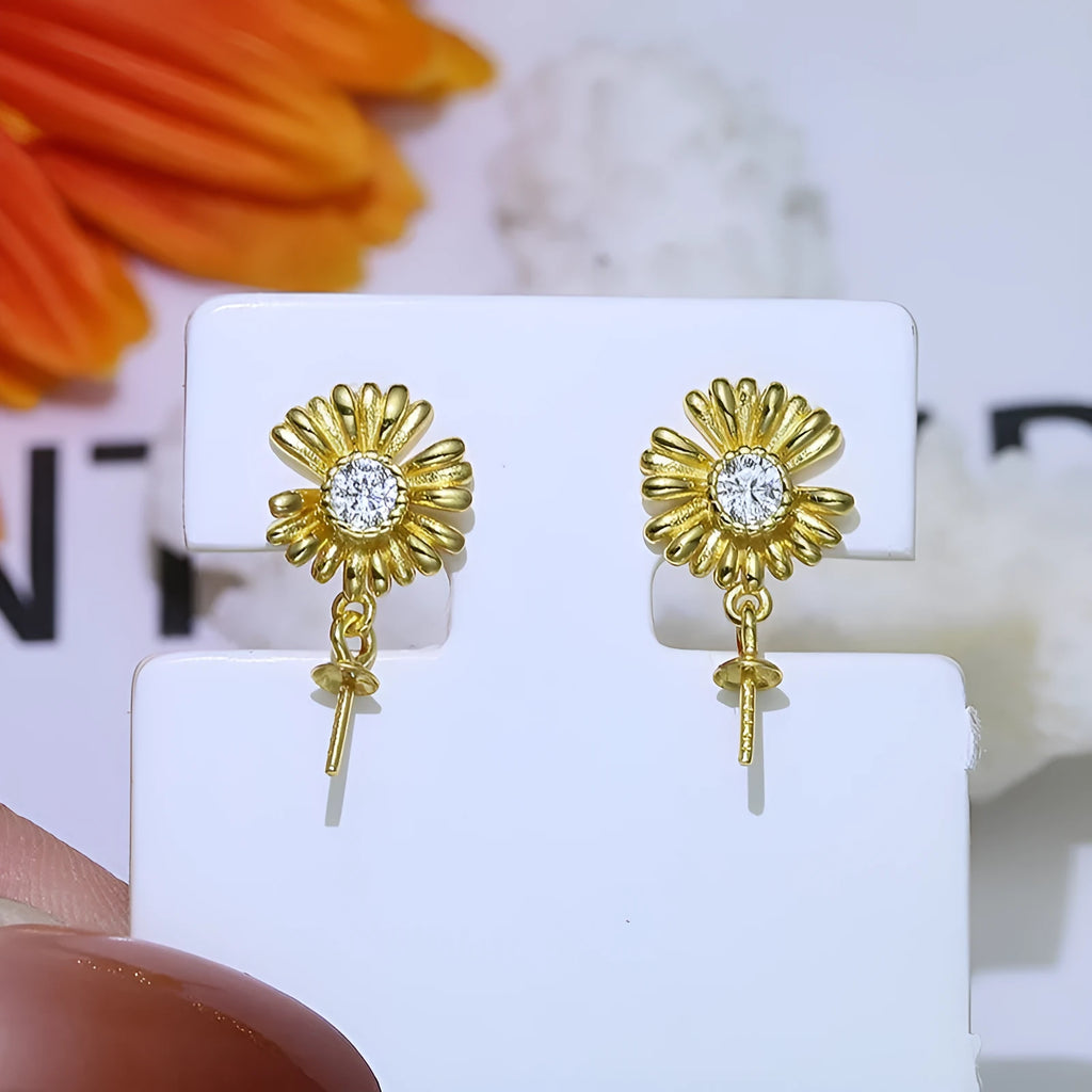 Baroque sterling silver flower earrings with ring holder in silver or gold finish.