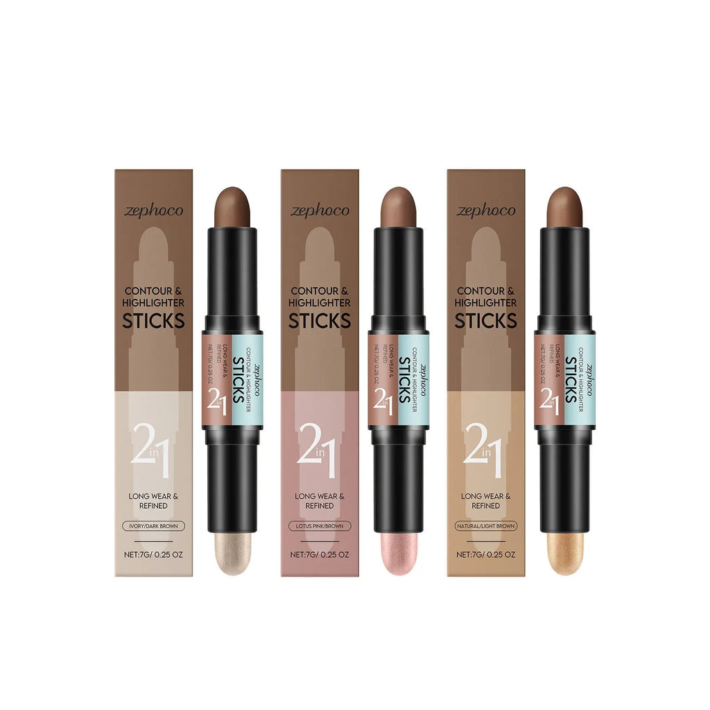 2-in-1 makeup highlighter and concealer pencil in a choice of three brown shades.