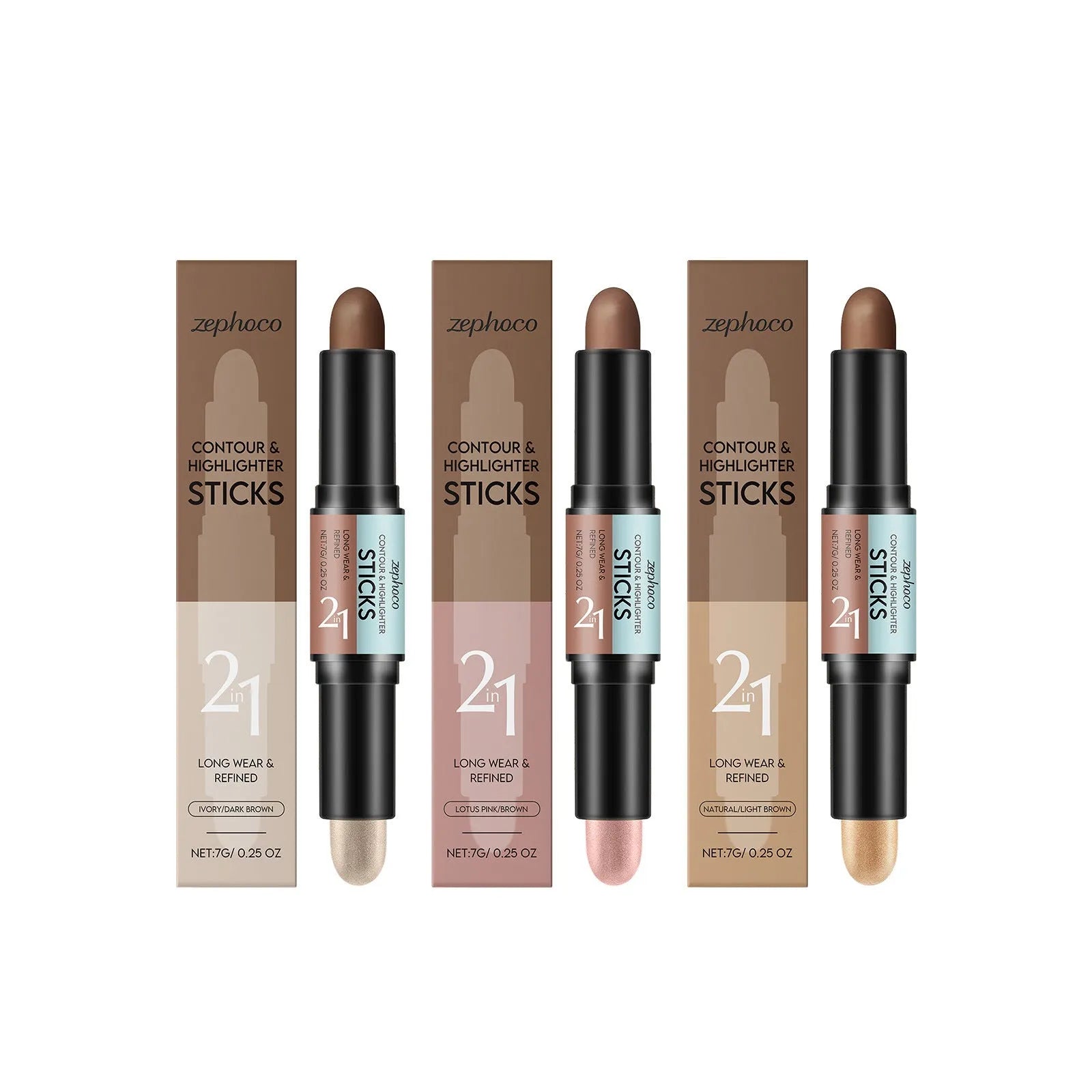 2-in-1 makeup highlighter and concealer pencil in a choice of three brown shades.
