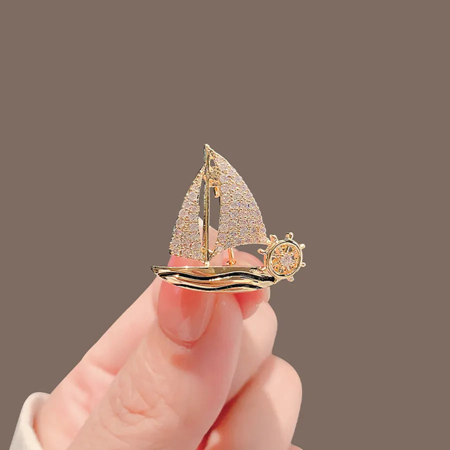 Alloy brooch in natural flower shape with electroplated finish, featuring adjustable and anti-exposure pin closure for women's coats and suits.