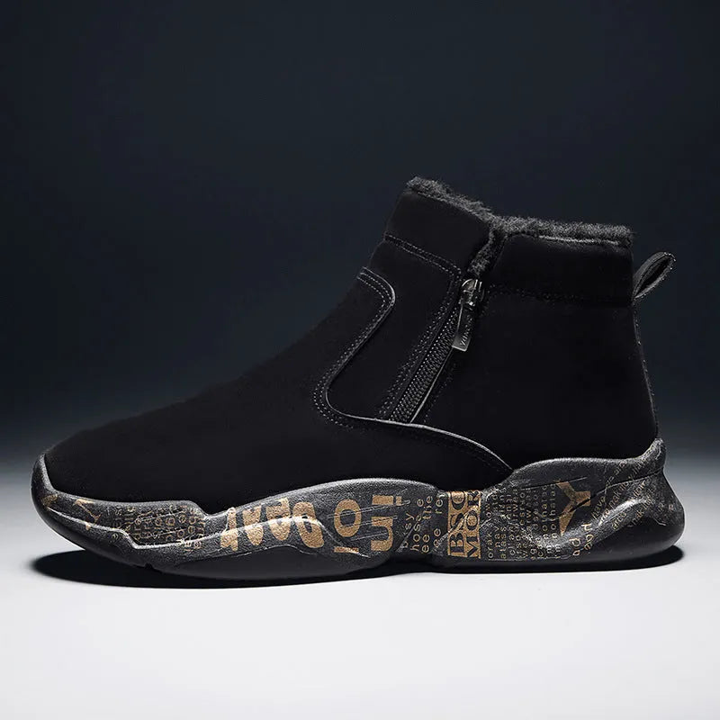 Men's high-top snow boots in 2280 black and white with suede upper and lace-up closure