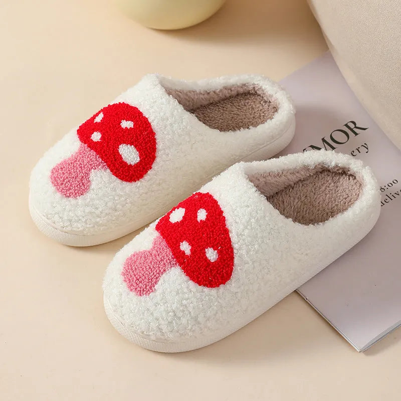 Plush women's slippers in Big Love colour with non-slip PVC sole and round toe.