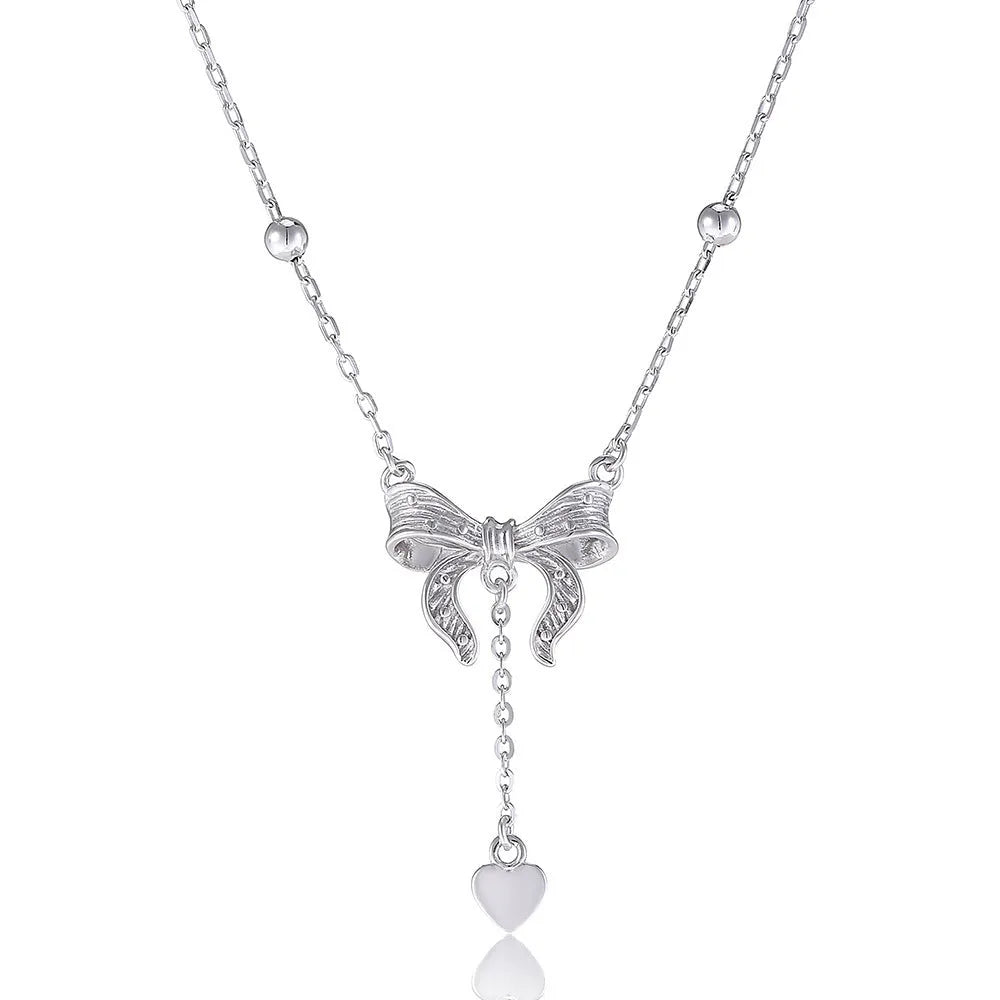 S925 sterling silver necklace with butterfly heart bow pendant on adjustable O-ring chain