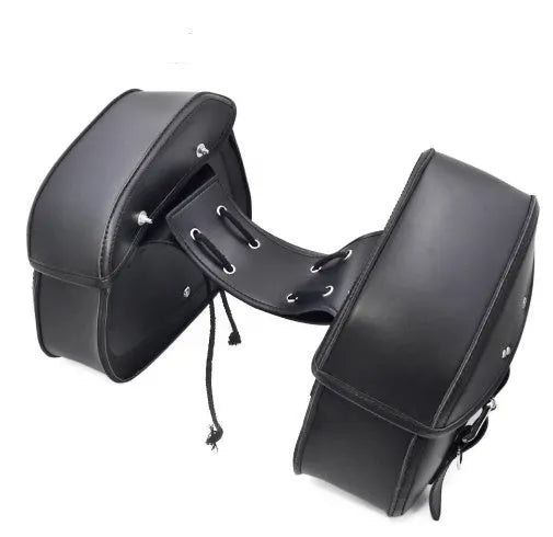 Black PU leather motorcycle saddlebags set of two left and right side storage 28x18x12cm for cruisers and Harley