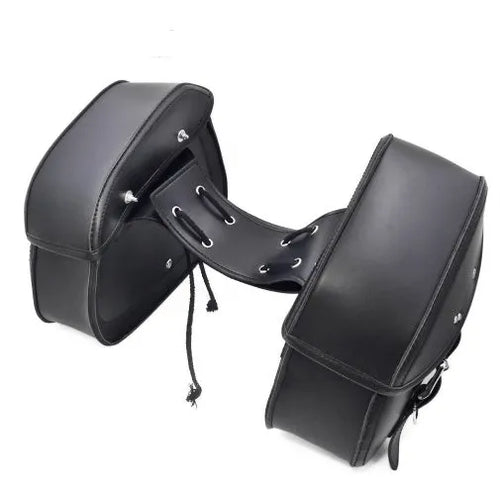 Black PU leather motorcycle saddlebags set of two left and right side storage 28x18x12cm for cruisers and Harley