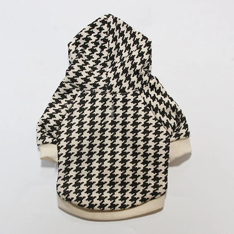 Casual polyester dog clothes in houndstooth pattern for small breeds like Pug, spring summer style