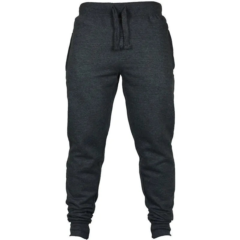 Men's solid colour cotton fleece casual pants with drawstring waistband in loose fit