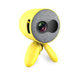YG220 white and yellow LED projector showing adjustable 24-80 inch screen size projection