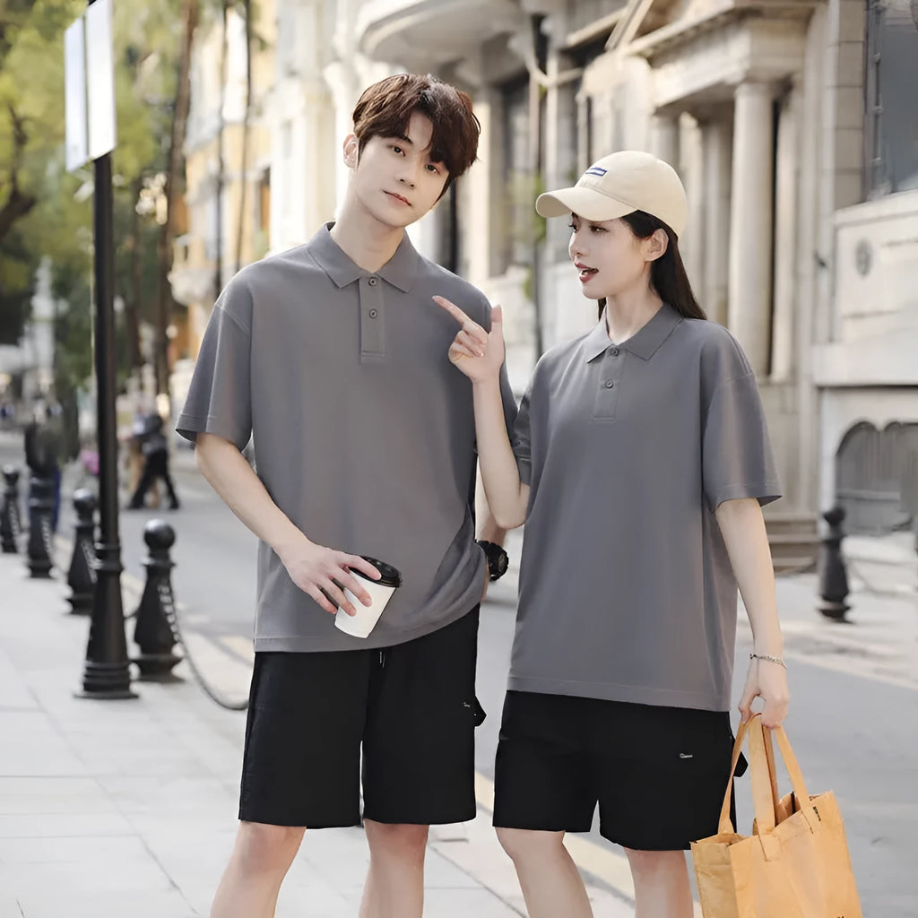 Honeycomb mesh beaded cotton blend short sleeve shirt in a solid colour, loose fit for summer
