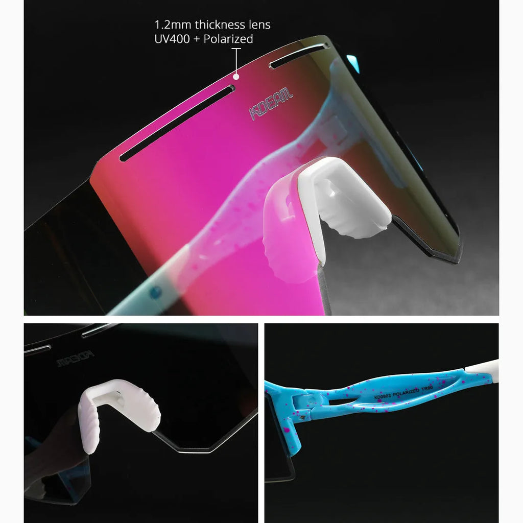 Ultralight polarised cycling sunglasses with frameless TR90 frame in a selected colour.
