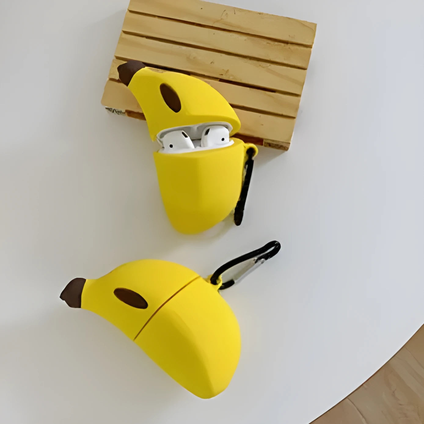 Bright yellow silicone protective case for Apple-compatible wireless Bluetooth headphones