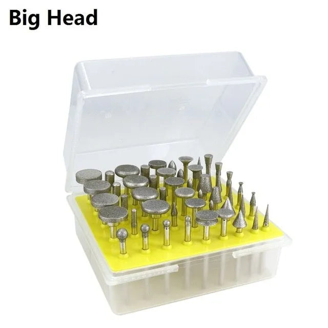 Set of alloy diamond grinding heads with elliptical cone shape and 3mm shank for glass jade stone craft work