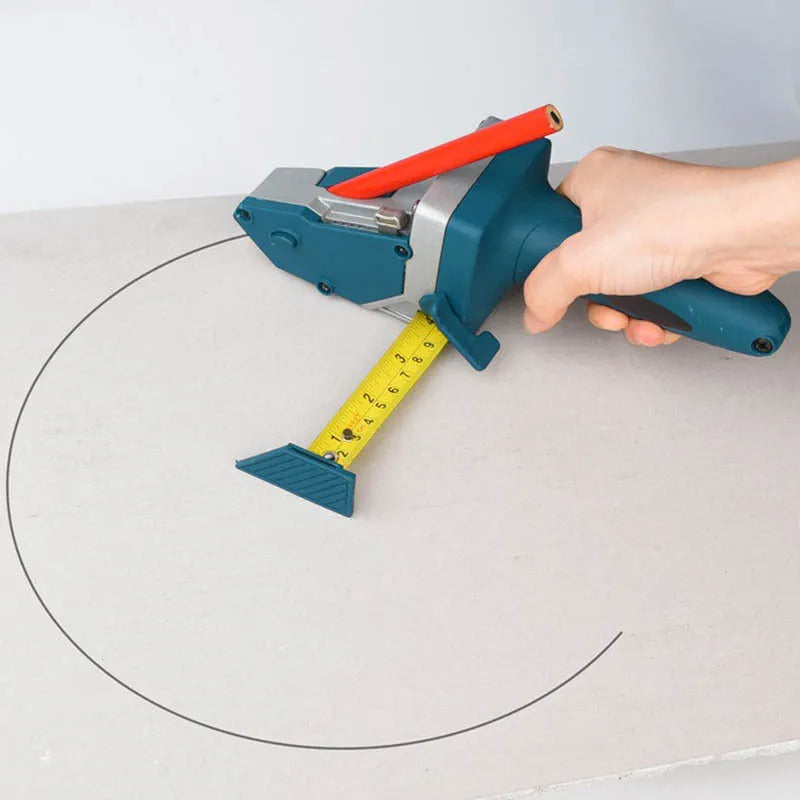 Blue aluminium alloy woodworking cutter with TPR plastic handle and a measuring scale.