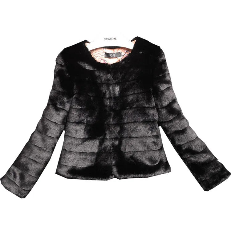 Women's white faux fur short sleeve street fashion top showing rabbit-style texture