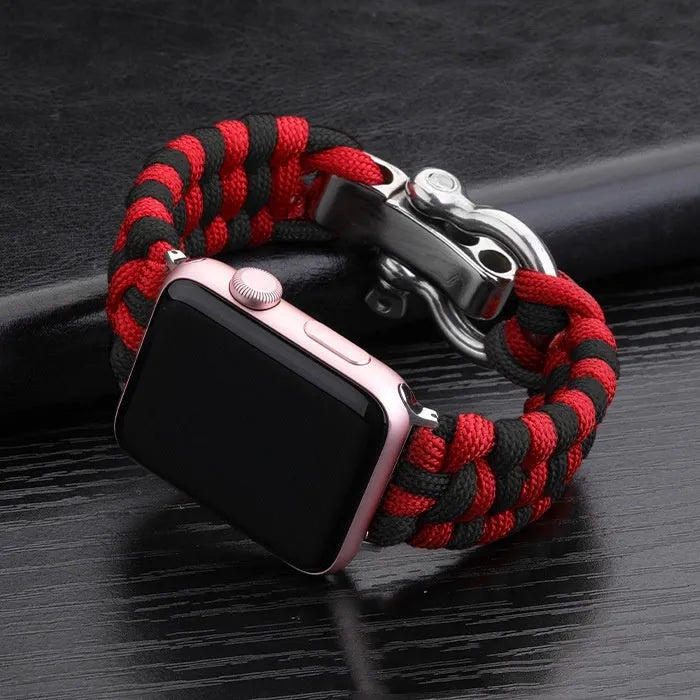 Nylon woven steel buckle strap for Apple Watch, black with connector, fits 38/40mm