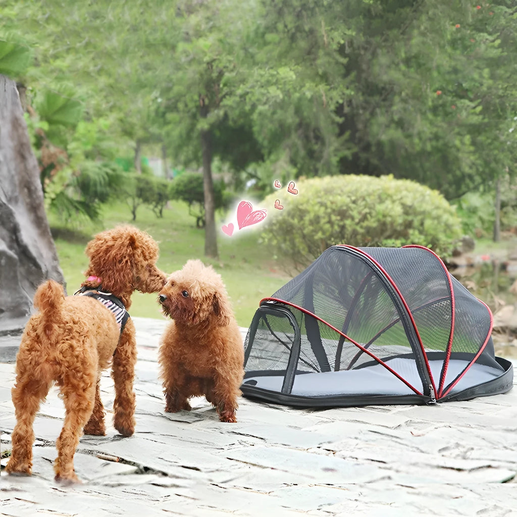 Black and blue half-mesh cat folding tent with L code size for portable pet bed and cage use