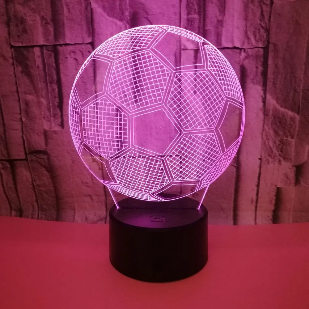 Football-shaped 3D night light with colour-changing acrylic panel on ABS base
