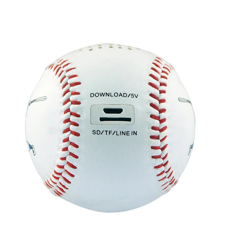 Baseball home Bluetooth speaker in white with 3W output, 600mAh battery, and USB interface
