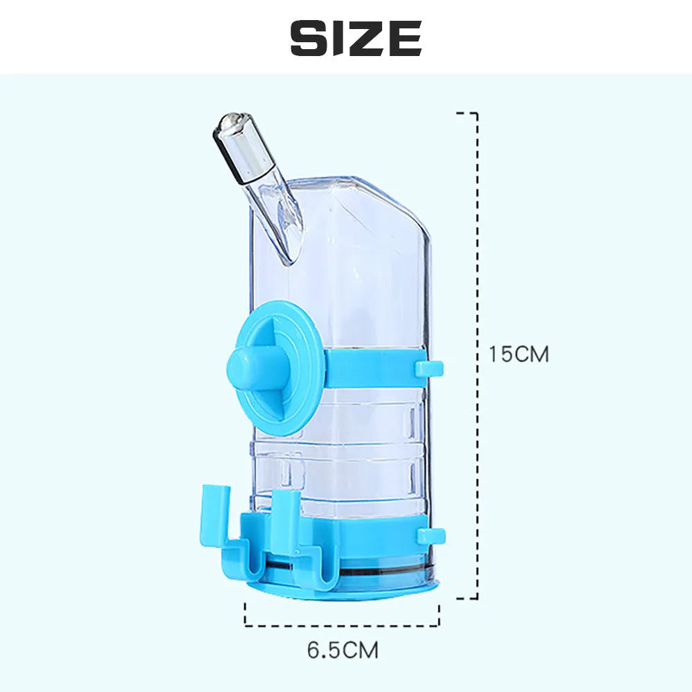 No drip dog kennel water bottle dispenser in blue, dripless hanging pet fountain for crate with automatic water refill