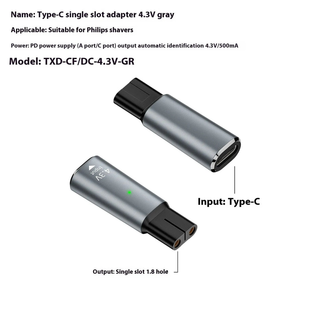 USB C charging adapter for electric shavers with aluminium alloy housing in black colour