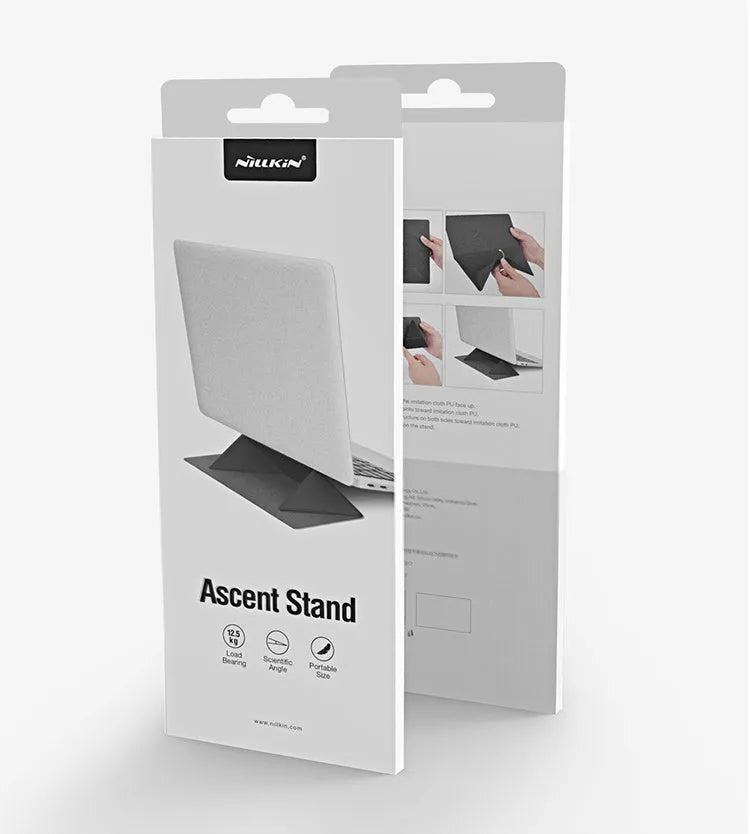 Portable non-slip cooling bracket for laptop with ergonomic design in blue, folded with built-in magnet