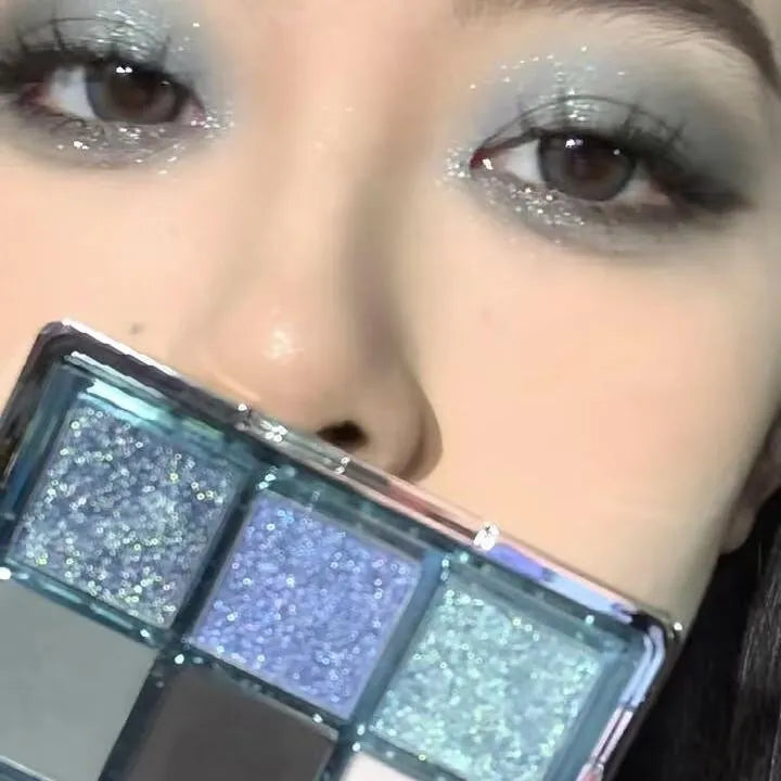 MUGELEEN nine-colour eye shadow palette 08 showing matte and shimmer blue smoked tones