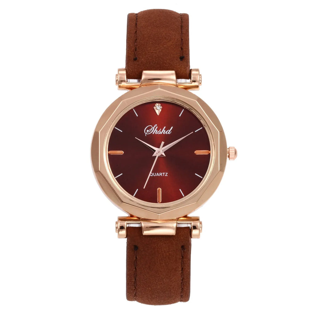 New ladies casual watch with round plastic case, PU strap, and pointer display in multiple colours