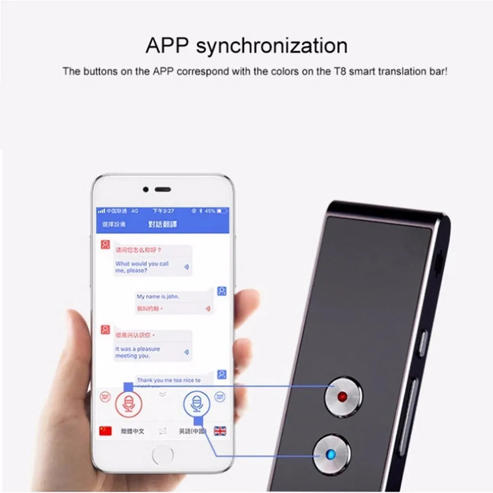 Handheld translator tool with Bluetooth and voice translation, 123x36x12mm, black