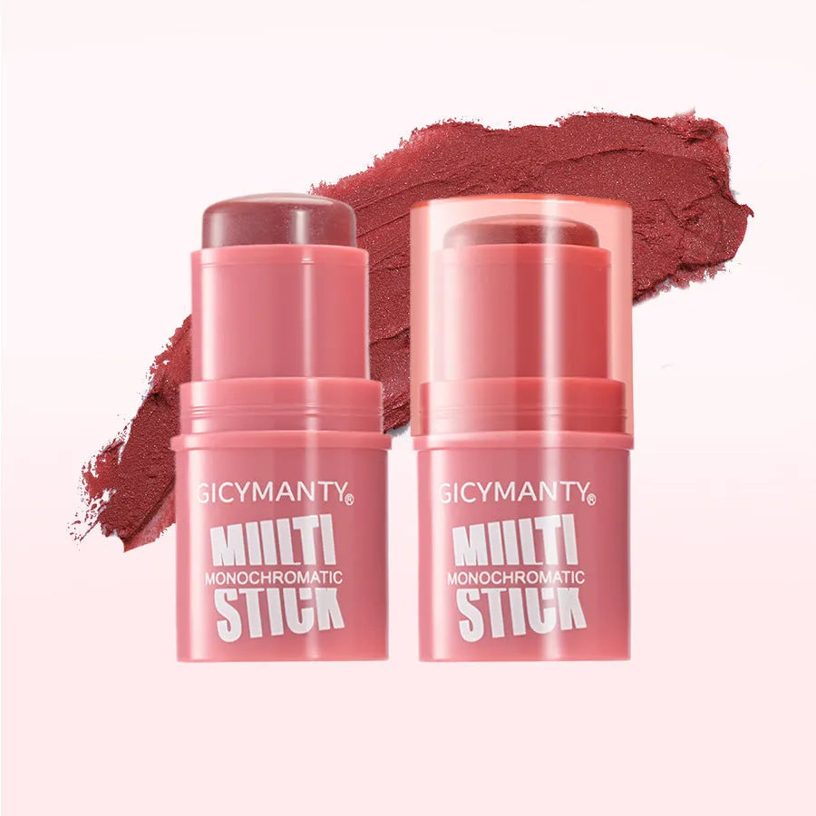 Makeup blush stick with glittering cream formula in plastic case, universal skin type, 4.2g