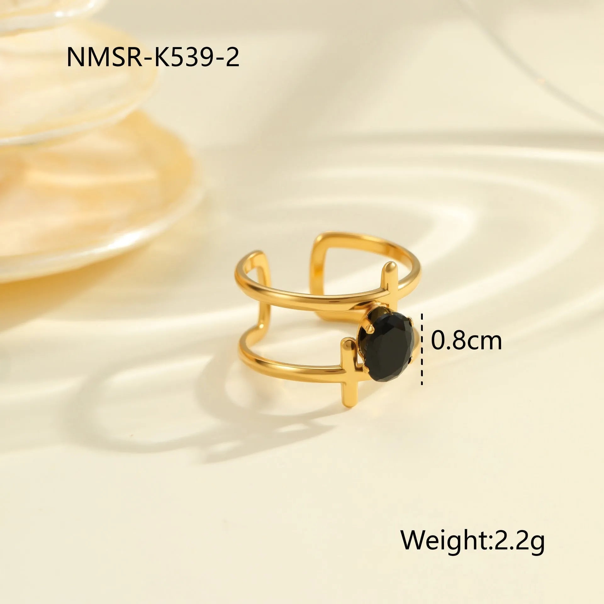 Open mouth adjustable titanium steel ring with geometric design and inlaid zircon details